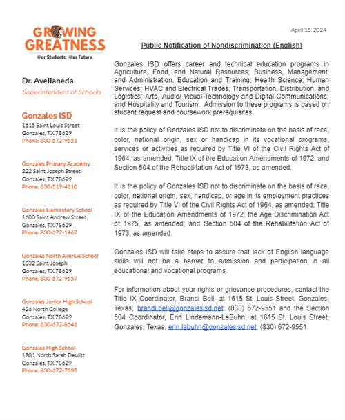 Public Notification of Nondiscrimination